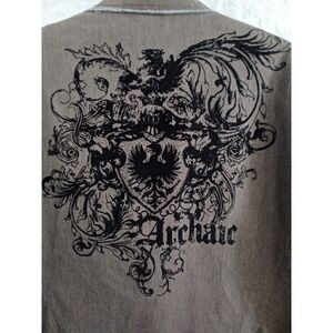 Archaic XL Blazer Jacket Goth Grunge Wings Crest Emo Y2K Mens Gray Velour Brown